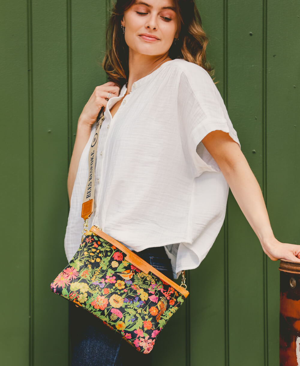 Cross Body Strap - Logo Strap in Camel & Navy