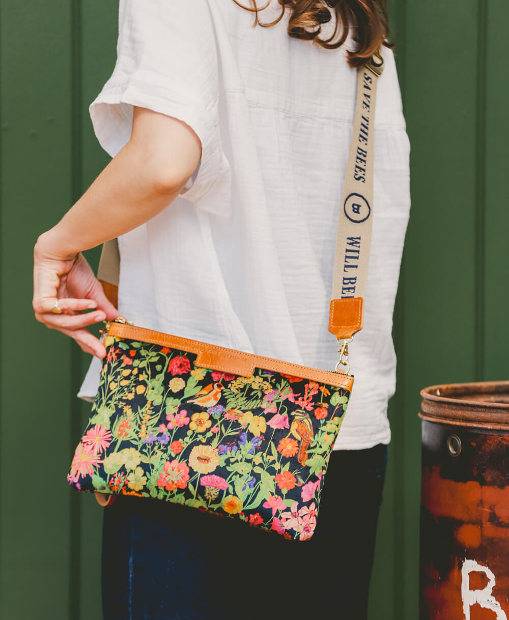 Cross Body Strap - Logo Strap in Camel & Navy