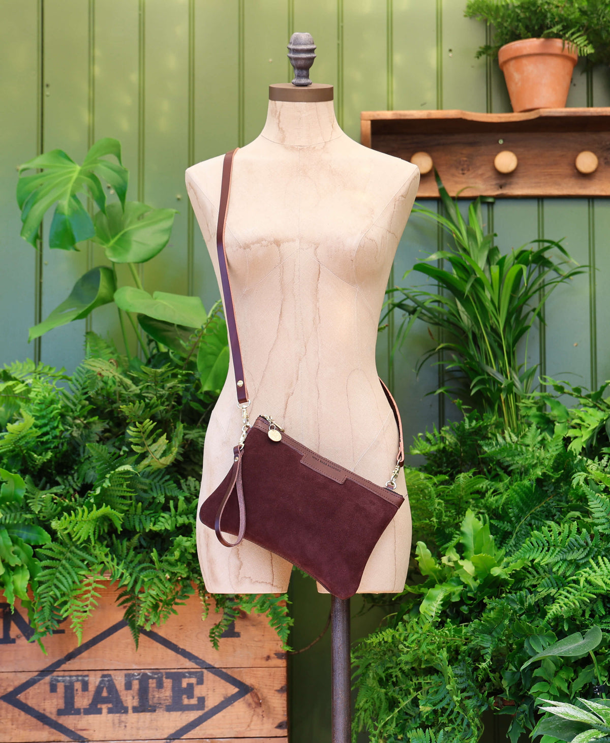 Diana 2 in 1 Clutch - Chocolate Suede - Brown Leather