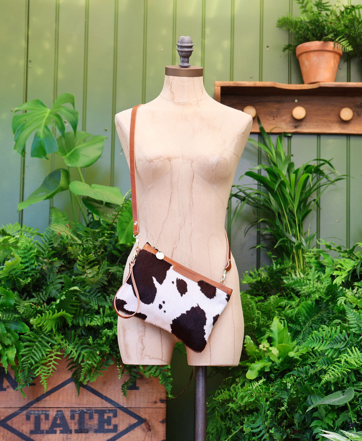 Diana 2 in 1 Clutch - Brown Cow Print - Tan Leather