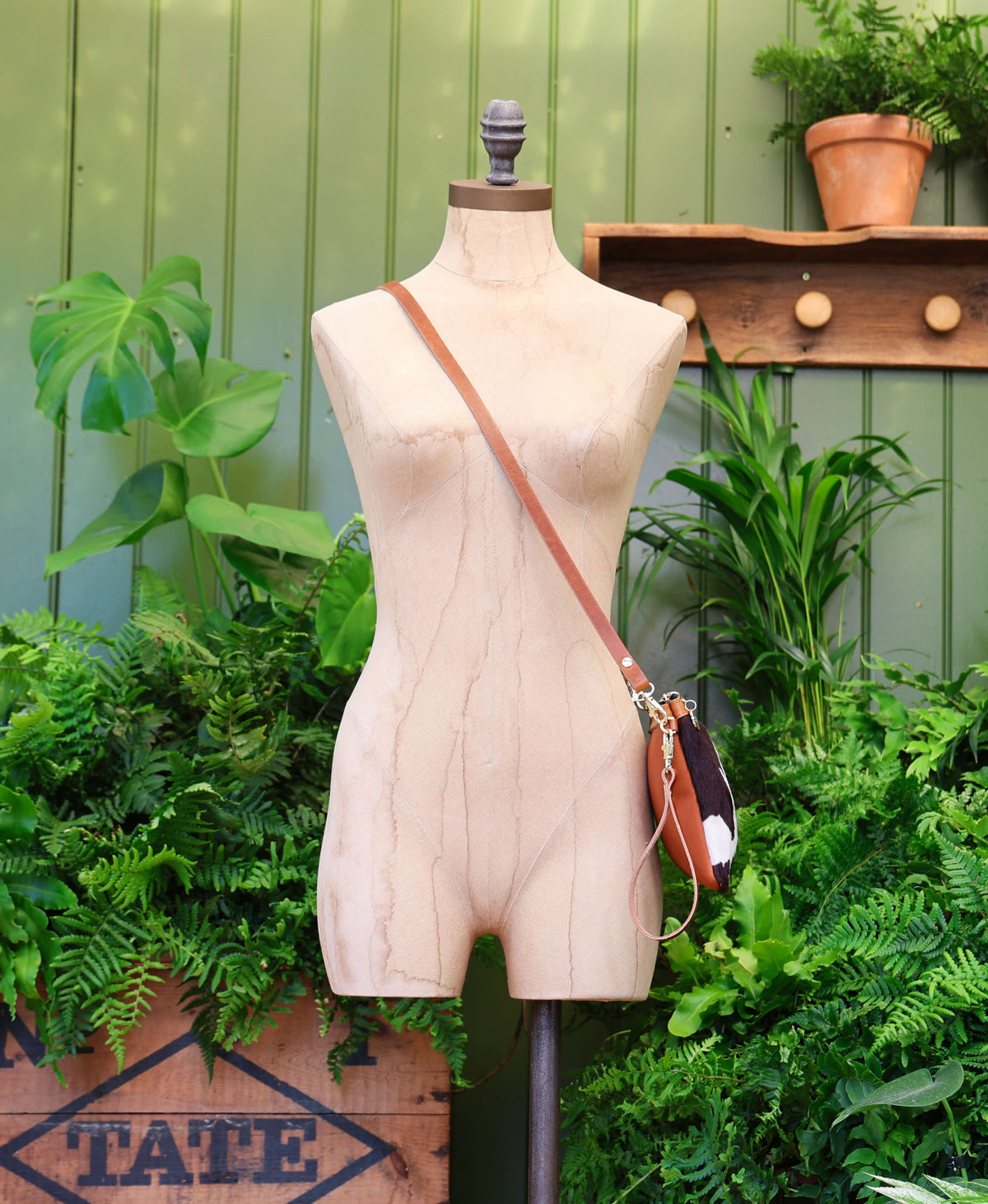 Diana 2 in 1 Clutch - Brown Cow Print - Tan Leather