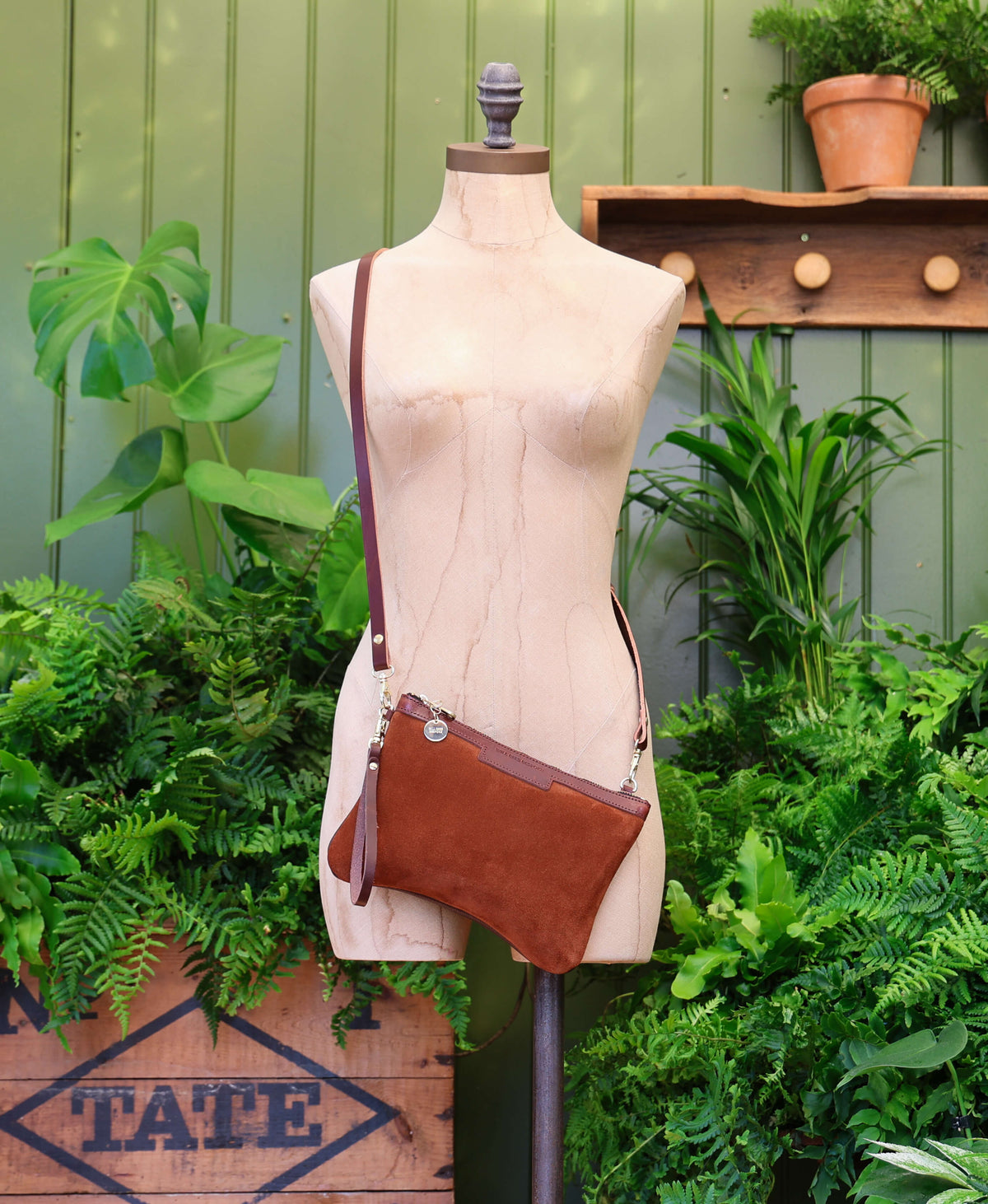 Diana 2 in 1 Clutch - Dark Tan Suede - Brown Leather