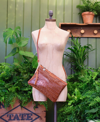 Oversized Diana 2 in 1 Clutch - Tan Croc
