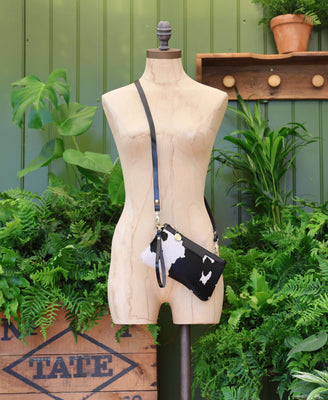 Mini Diana 2 in 1 Clutch - Black Cow Print - Black Leather