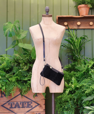 Mini Diana 2 in 1 Clutch - Black Snake Print - Black Leather