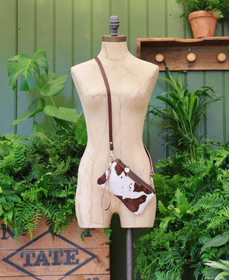 Mini Diana 2 in 1 Clutch - Brown Cow Print - Brown Leather