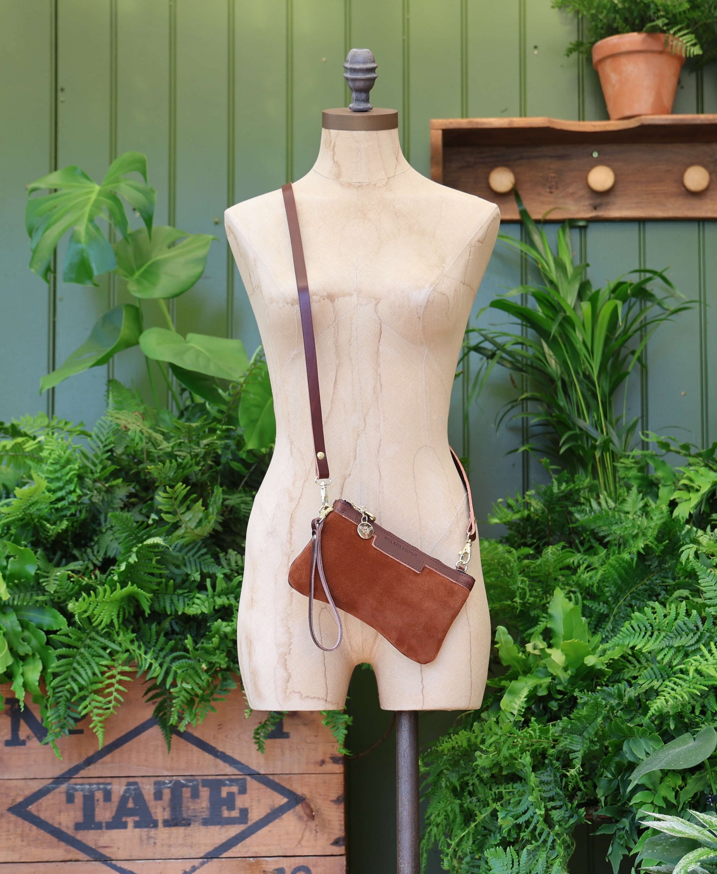 Mini Diana 2 in 1 Clutch - Dark Tan Suede - Brown Leather
