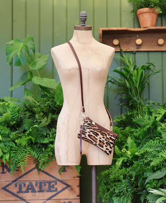 Mini Diana 2 in 1 Clutch - Leopard Print - Brown Leather