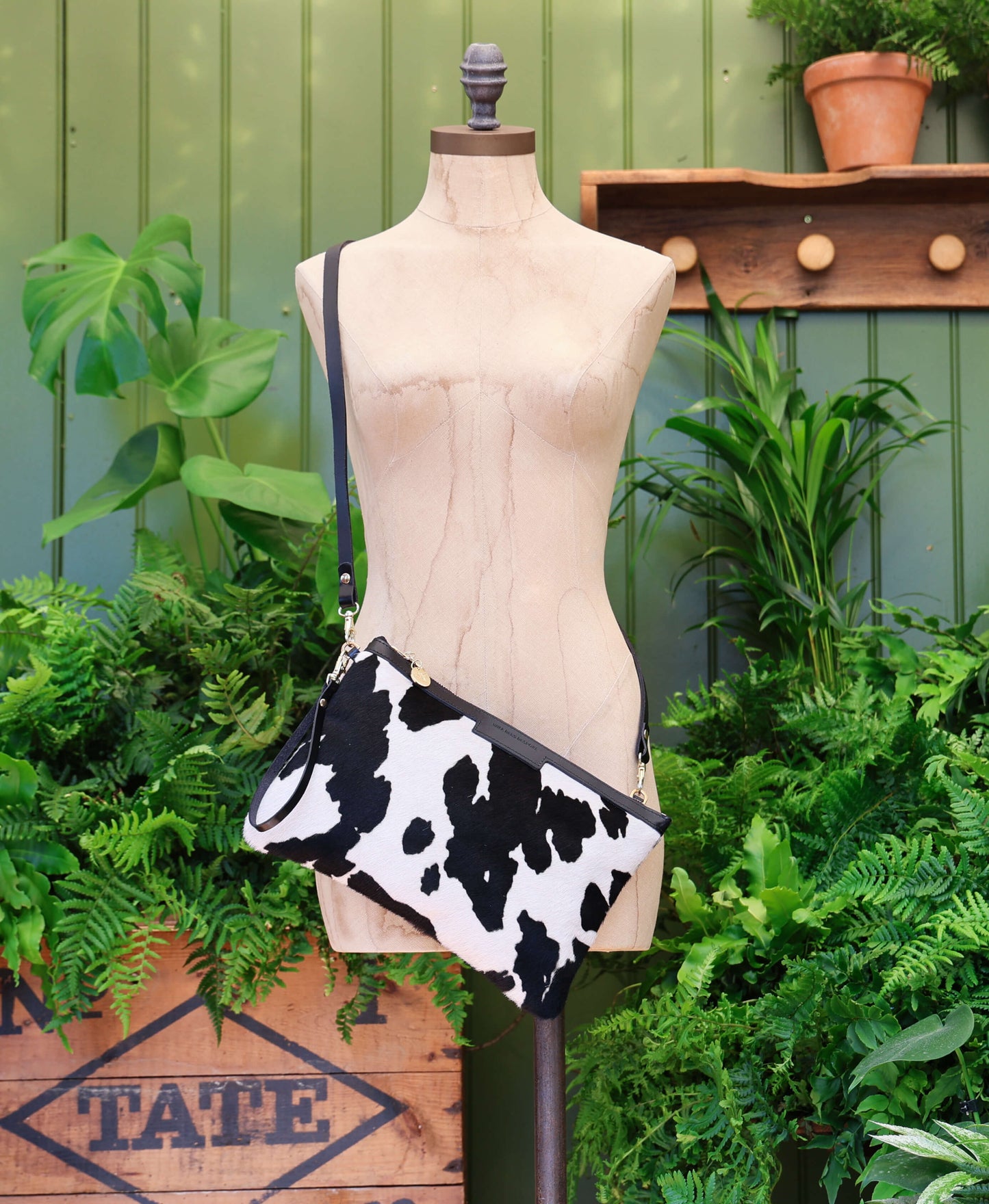 Oversized Diana 2 in 1 Clutch - Black Cow Print - Black Leather