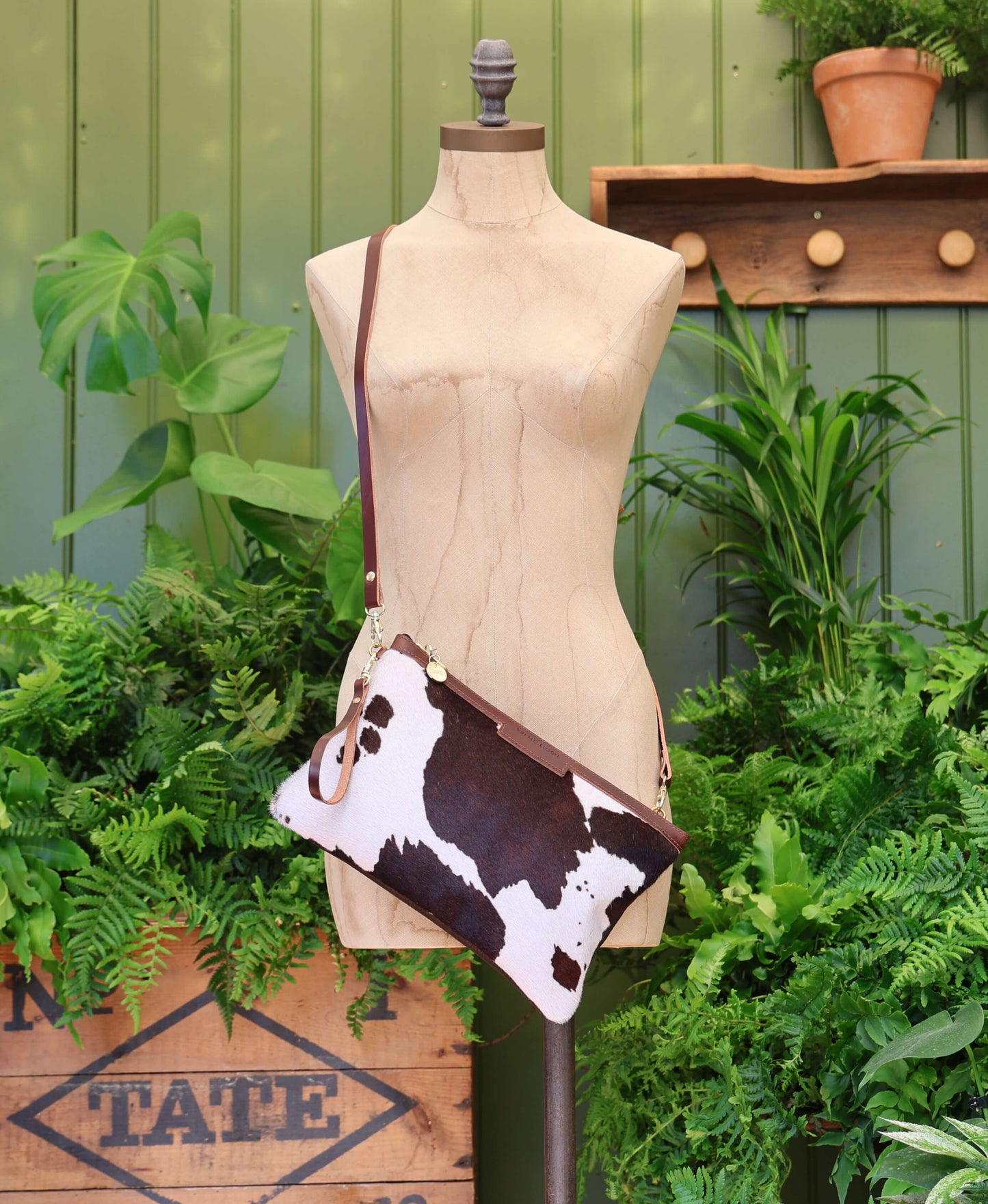 Oversized Diana 2 in 1 Clutch - Brown Cow Print - Brown Leather
