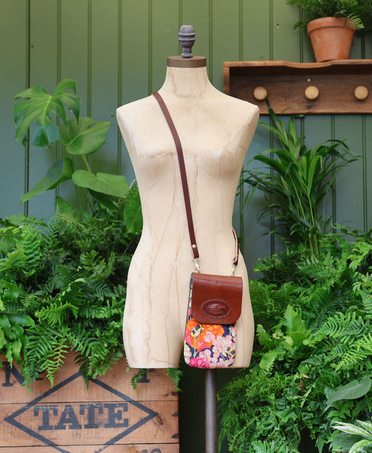 Phone Bag - Bumblebee Garden in Midday Sun - Brown Leather