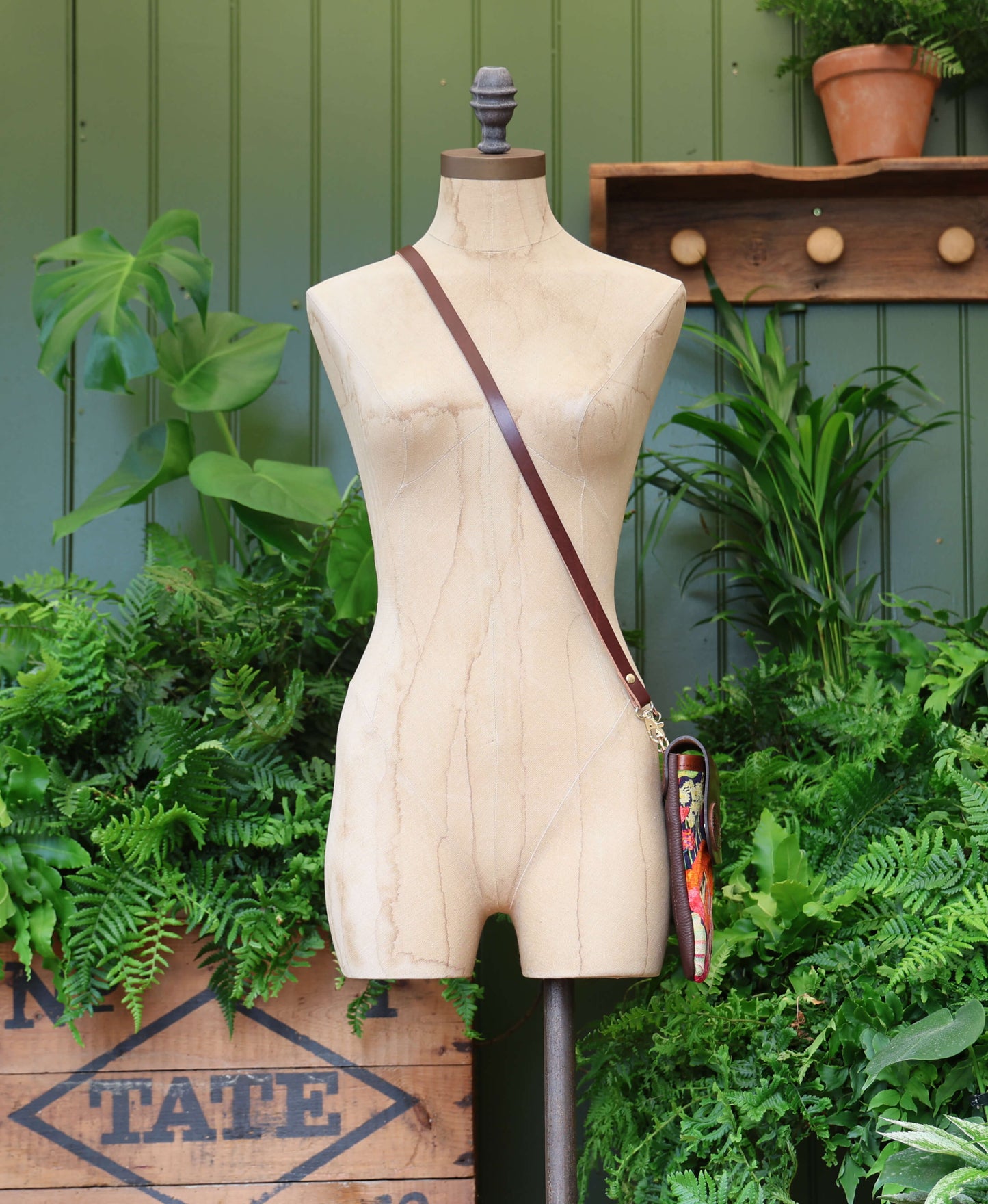 Phone Bag - Bumblebee Garden in Midday Sun - Brown Leather