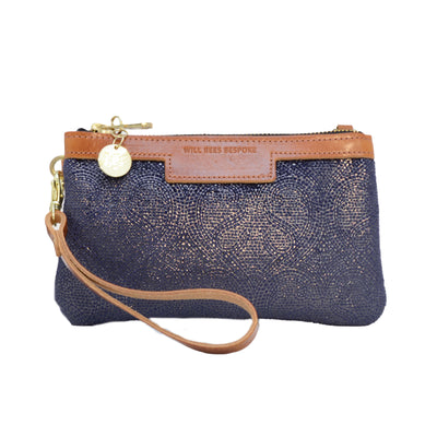 Mini Diana 2 in 1 Clutch - Blue Paisley Sparkle - Will Bees Bespoke