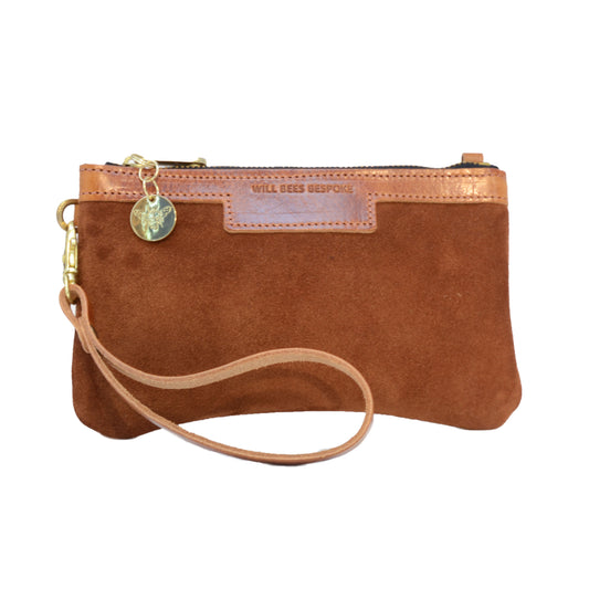 Mini Diana 2 in 1 Clutch - Dark Tan Suede