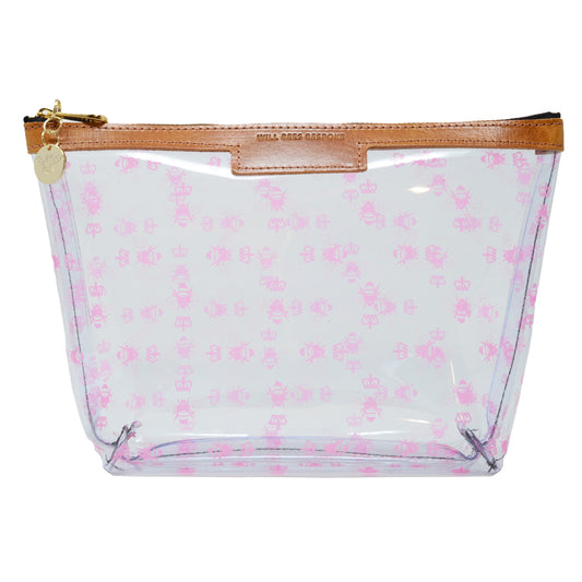 Bee Print Large Clear Make up Bag - Neon Pink - Will Bees Bespoke