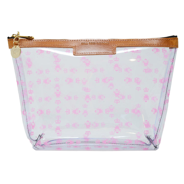 Bee Print Large Clear Make up Bag - Neon Pink