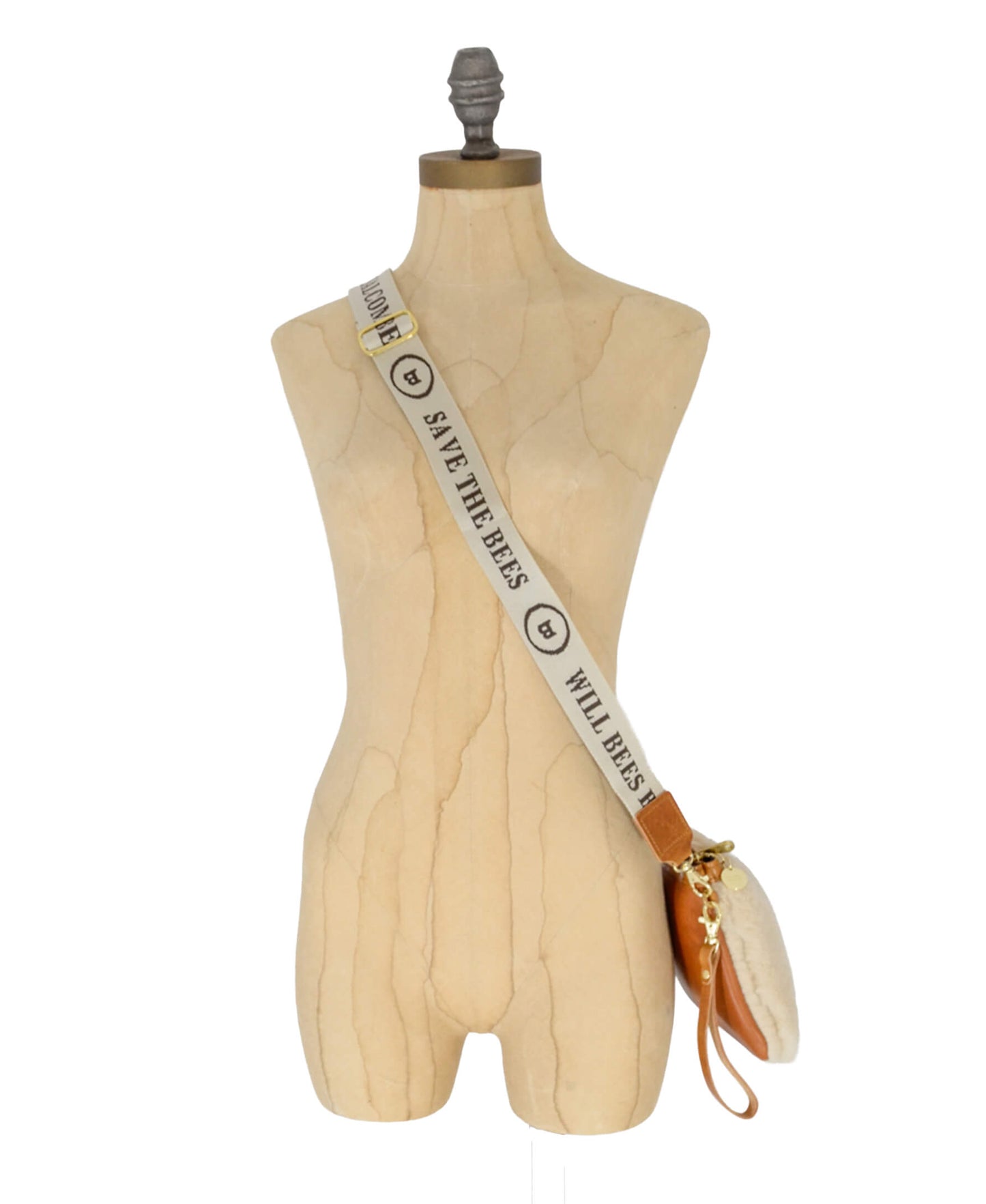 Cross Body Strap - Logo Strap in Ecru & Brown