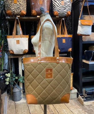 Medium Tote - Quilted Waxed Cotton in Tan - Will Bees Bespoke