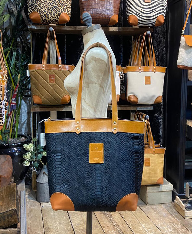 Medium Tote - Black Snake Print - Will Bees Bespoke