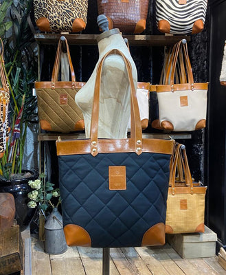 Medium Tote - Quilted Waxed Cotton in Black - Will Bees Bespoke