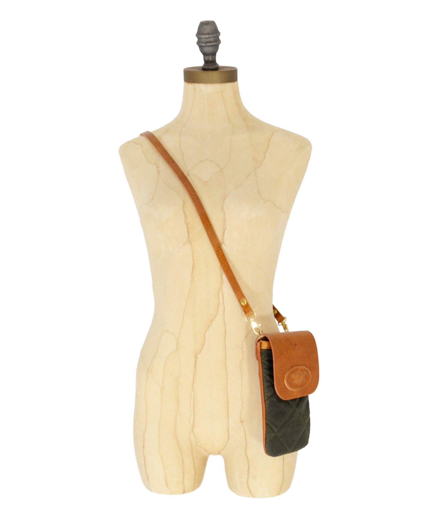 Phone Bag - Quilted Waxed Cotton in Green