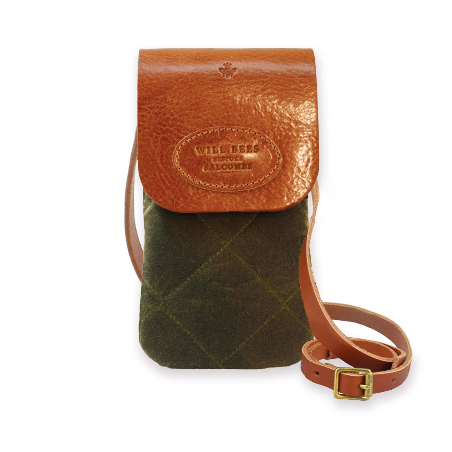 Phone Bag - Quilted Waxed Cotton in Green