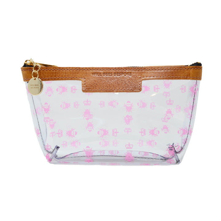 Bee Print Small Clear Make up Bag - Neon Pink