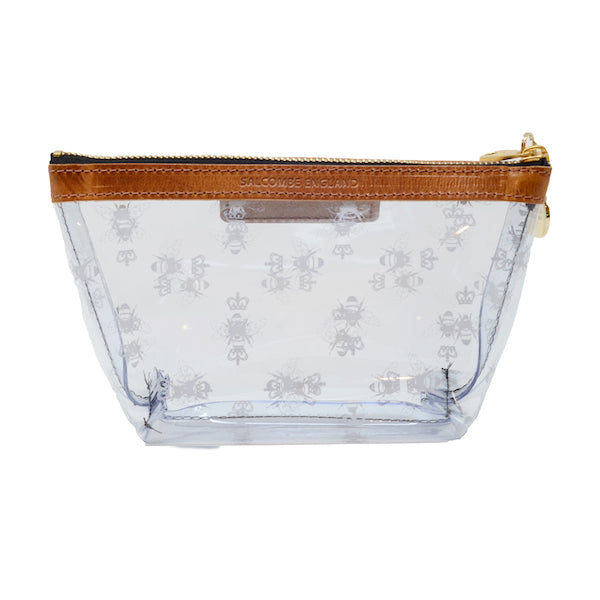 Bee Print Small Clear Make up Bag - White - Will Bees Bespoke