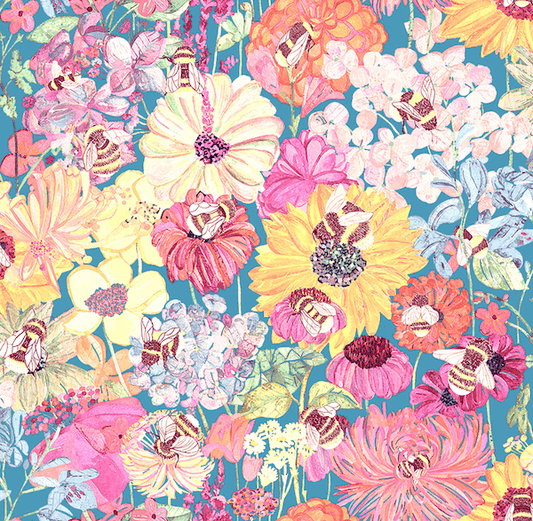 Silk Scarf - Bumblebee Garden in Vintage - Will Bees Bespoke