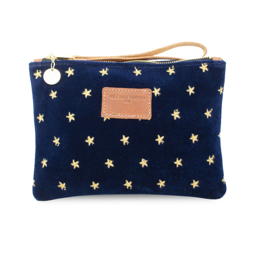 Frances Clutch - Gold Stars on Navy Velvet - Will Bees Bespoke