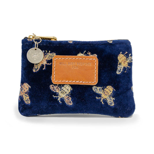 Jane Coin Purse - Classic Bees on Navy Velvet - Will Bees Bespoke
