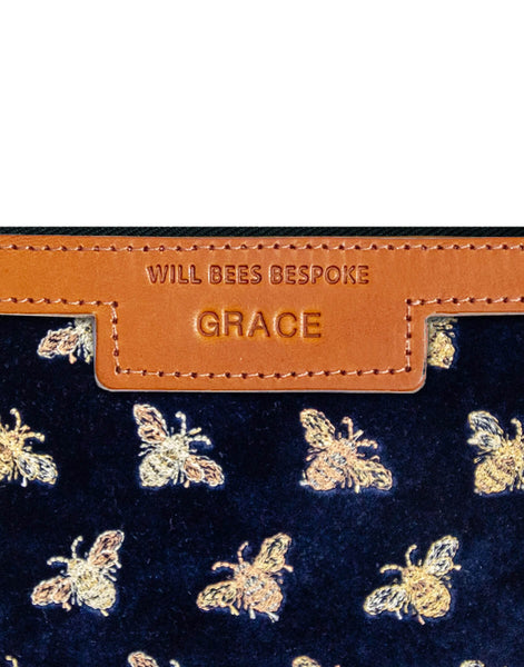 Diana 2 in 1 Clutch - Classic Bees on Navy Velvet - Will Bees Bespoke