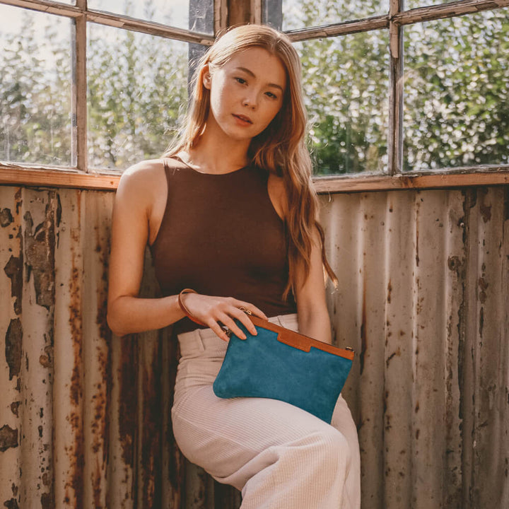 Diana 2 in 1 Clutch - Turquoise Suede