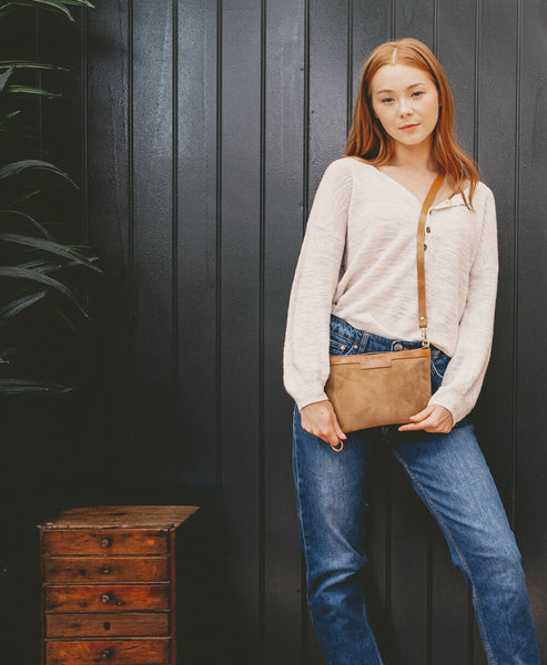 Diana 2 in 1 Clutch - Camel Suede - Will Bees Bespoke