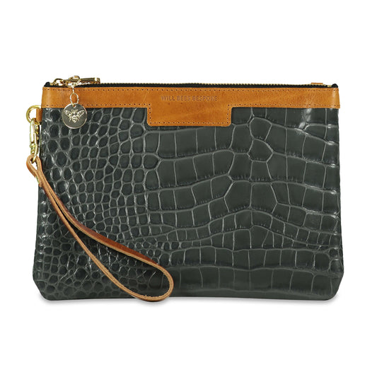 Diana 2 in 1 Clutch - Dark Grey Croc - Will Bees Bespoke