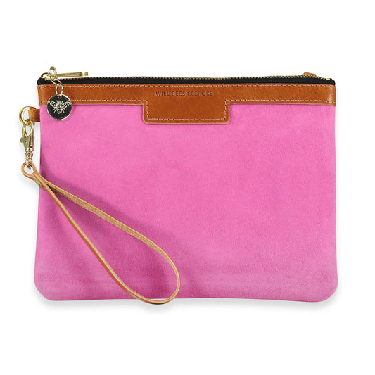 Diana 2 in 1 Clutch - Bright Pink Suede - Will Bees Bespoke