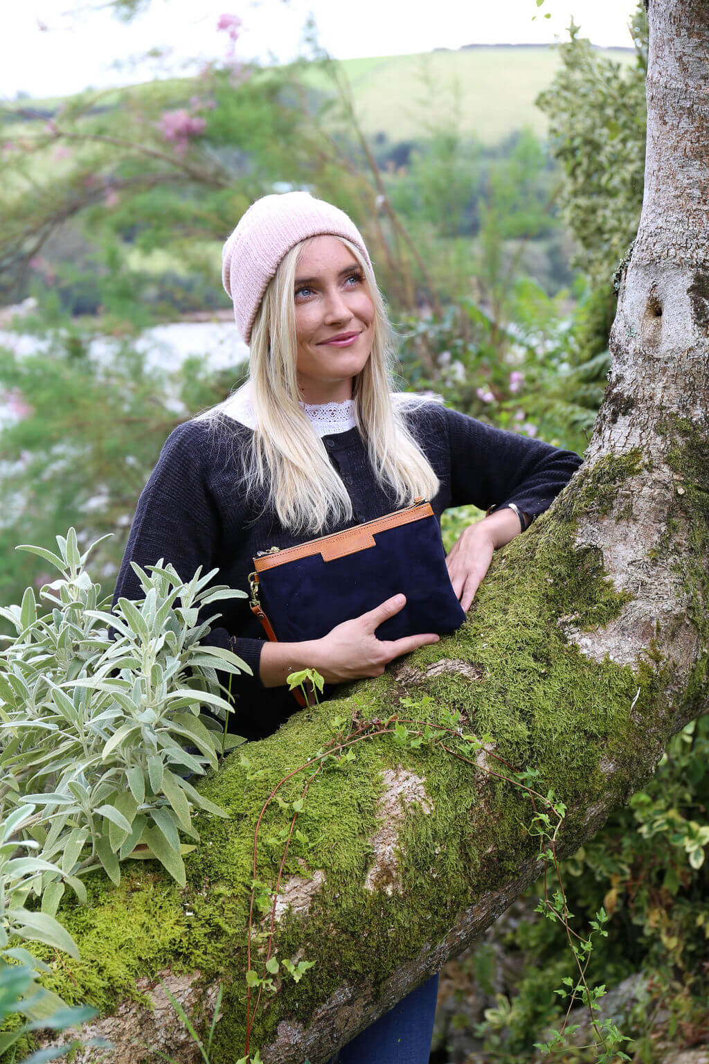Diana 2 in 1 Clutch - Navy Suede - Will Bees Bespoke
