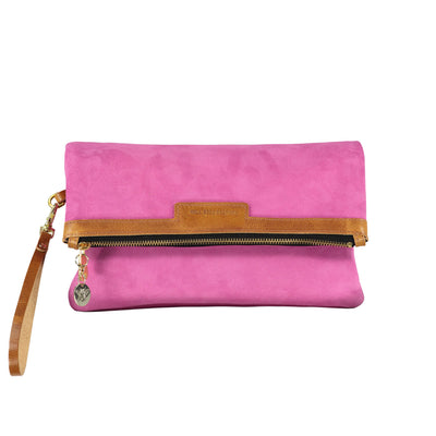 Foldover Clutch - Bright Pink Suede - Will Bees Bespoke