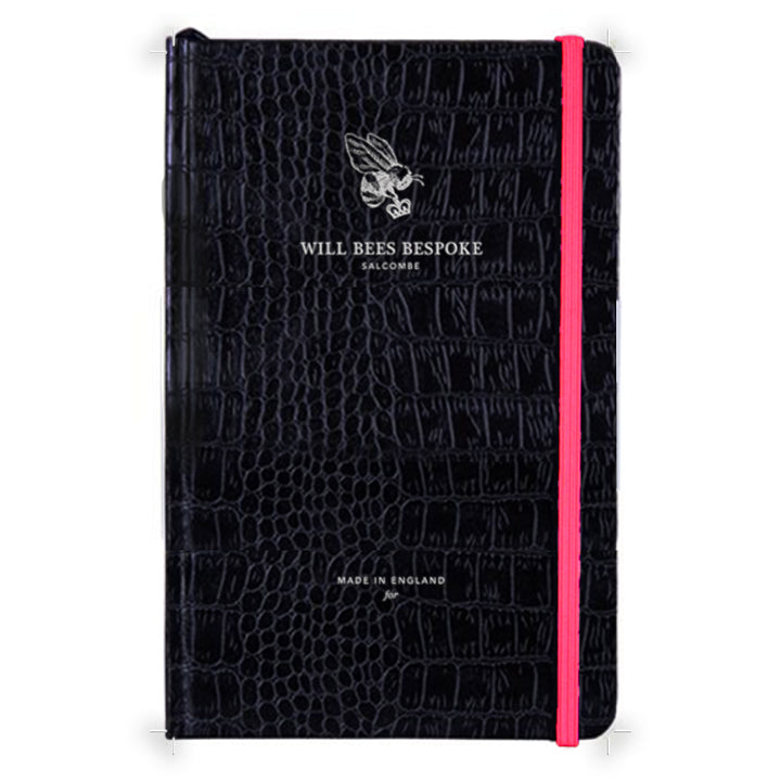 Folio Notebook - Black Croc & Neon Pink