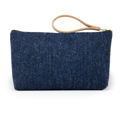 Mens Wash Bag - Harris Tweed® Navy Herringbone - Will Bees Bespoke