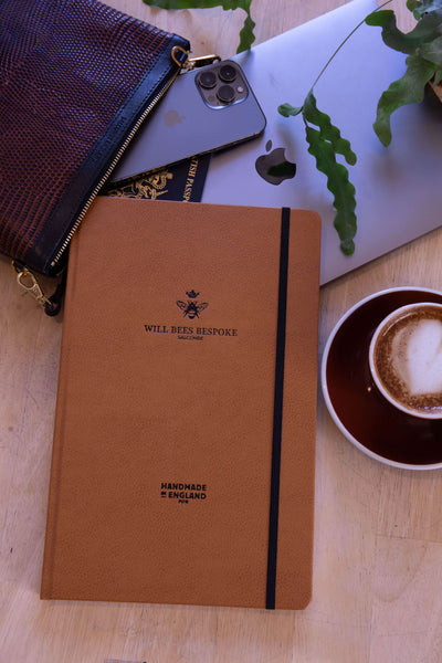 Crown Notebook - Recycled Leather in Tan - Will Bees Bespoke