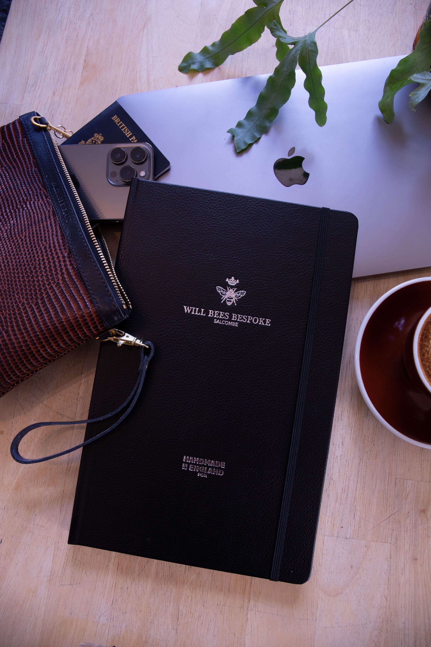 Crown Notebook - Recycled Leather in Black - Will Bees Bespoke