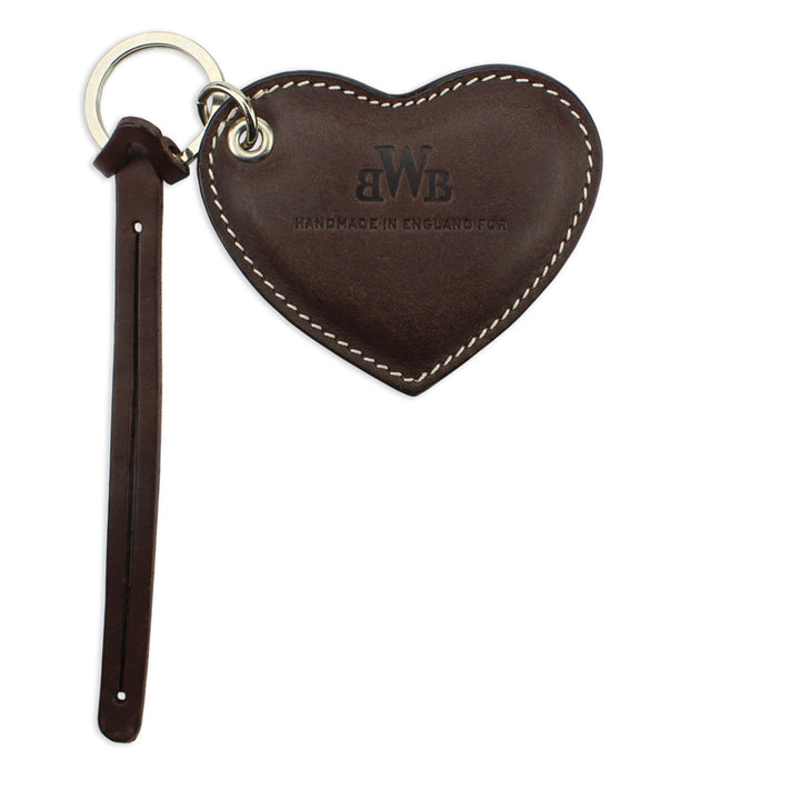 Large Leather Heart Keyring - Brown