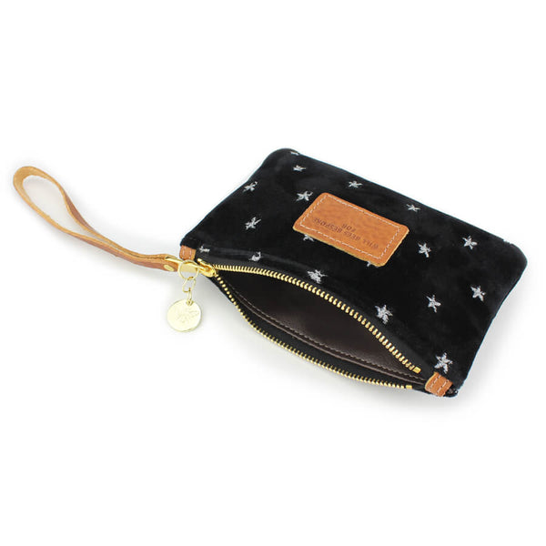 Ada Mini Clutch - Silver Stars on Black Velvet - Will Bees Bespoke