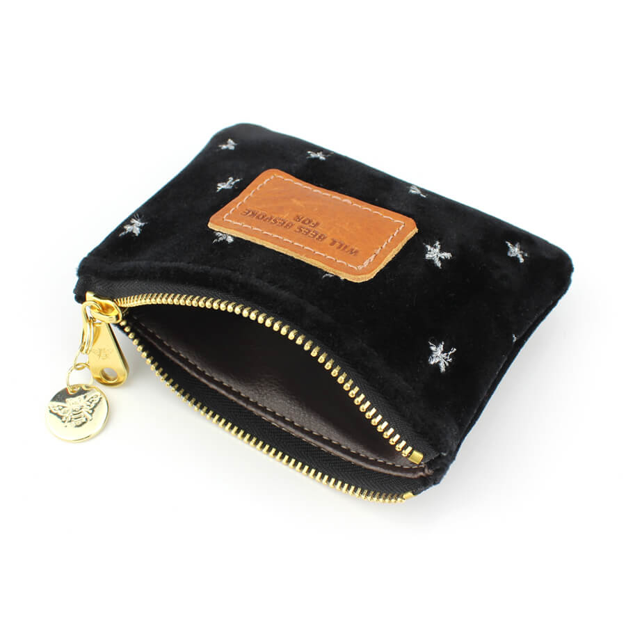 Jane Coin Purse - Silver Stars on Black Velvet - Will Bees Bespoke
