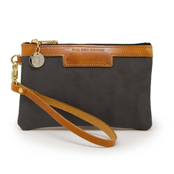 Gray suede outlet clutch