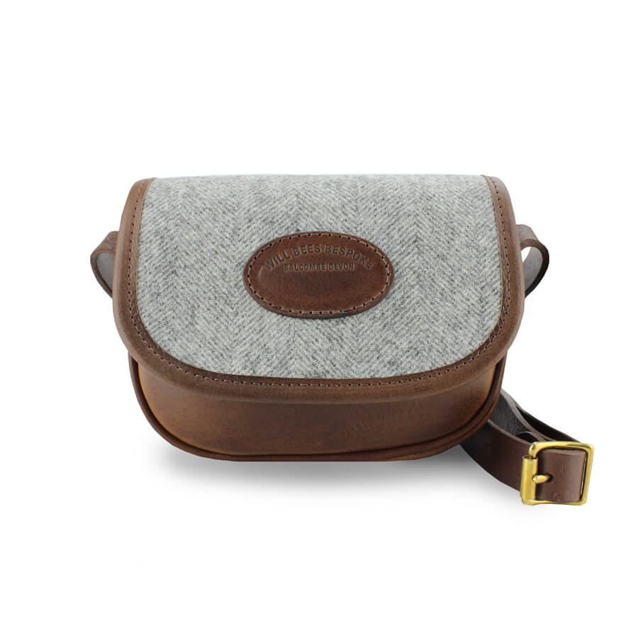 Mini Saddle Bag - Light Grey Large Herringbone Tweed - Will Bees Bespoke