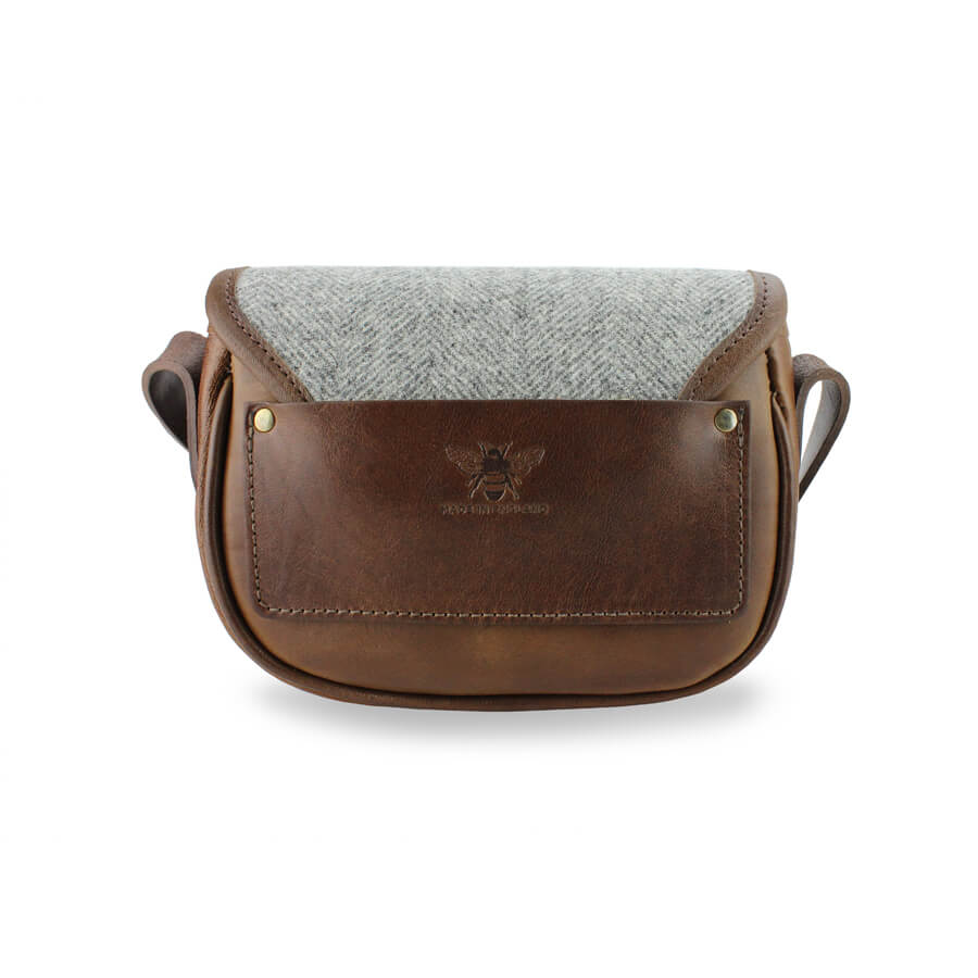 Mini Saddle Bag - Light Grey Large Herringbone Tweed - Will Bees Bespoke