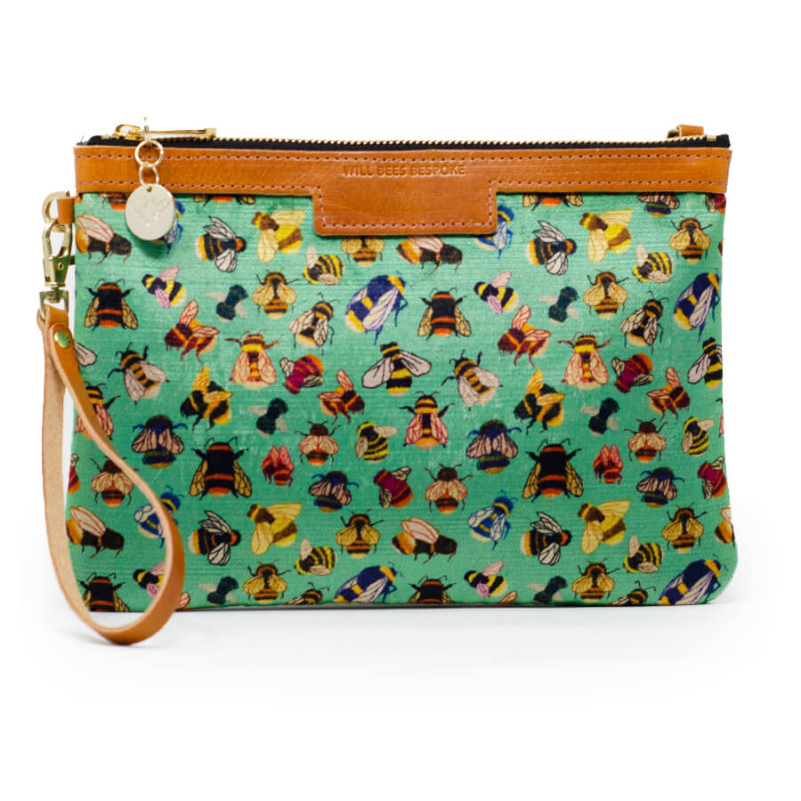 Premium Diana Clutch - Bee party in Mint Tea - Will Bees Bespoke