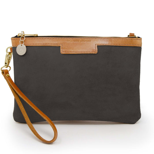 Diana 2 in 1 Clutch - Grey Suede - Will Bees Bespoke